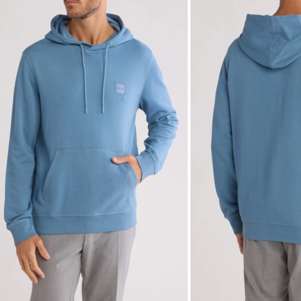 BOSS Men's Wetalk Cotton Pullover Hoodie, Blue - Size L